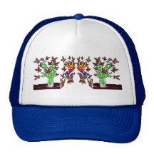 Butterfly Woman Flowers Three Plants Cap Landscape Hat
