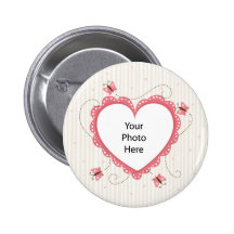 Button: Pink lace heart photo frame