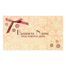 Buttons Pink Bow Damask Vintage Business Card