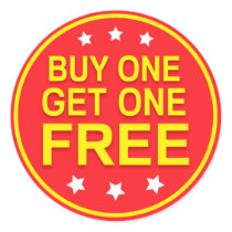 Buy one get one free, red yellow retail stickers