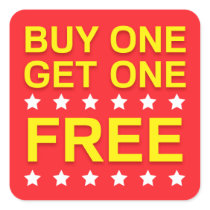 Buy one get one free, red yellow retail stickers