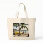 BVI British Virgin Islands Yellow Boat and Palms Tote Bag