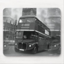 BW Black & White London Bus & Big Ben Mouse Mat