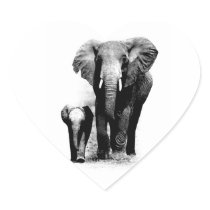 BW Elephant & Baby Elephant Love Heart Sticker