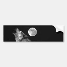 BW Wolf Howling at Moon Bumper Stickers