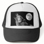 BW Wolf Howling at Moon hats