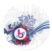 bX Retro Butterfly Design Round Stickers