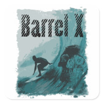 bX Surfer & Skull Square Stickers