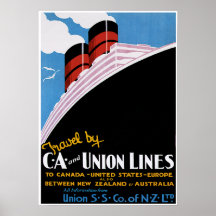 CA & Union Lines - Vintage Ship Advertisement Print