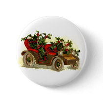 Cabriolet Filled With Holly Vintage Christmas Pinback Buttons