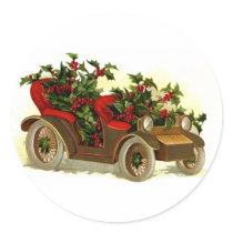Cabriolet Filled With Holly Vintage Christmas Sticker