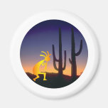 Cactus and Kokopelli Round Magnet