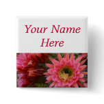Cactus flower pin-back name tag buttons