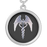 Caduceus Black & Silver Medical Winged Necklace