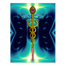 CADUCEUS , Blue Turquase , Gold Post Cards