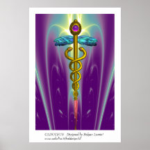 CADUCEUS large sizes , vibrant gold ametist Print