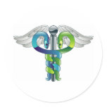 Caduceus medical symbol round stickers