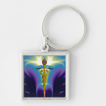 CADUCEUS,Vibrant Gold Amethyst Keychain