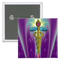 CADUCEUS , vibrant gold amethyst Pins