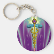CADUCEUS , vibrant gold ametist Keychain