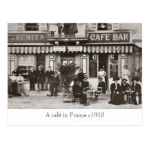 Café in France sepia postcard