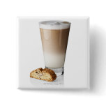 Caffe latte with biscotti, on white background, button