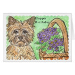 Cairn Terrier Happy Birthday card pansies basket