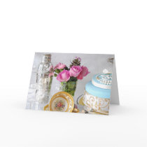Cake and Pink Roses 30th Greetings Card