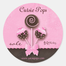 Cake Pops Stickers Bakery Vintage Pink Brown Candy