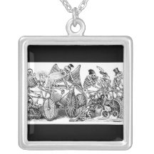 Calavera Bicyclists circa late 1800's Mexico Necklace
