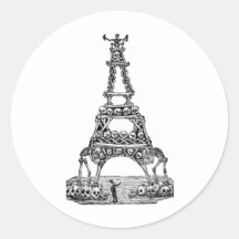 Calavera of the Eiffel Tower c. late 1800's Round Stickers