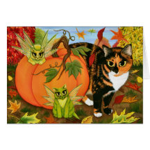 Calico Cat Fairy Cats Leaves Fall Autumn Art Card