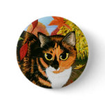 Calico Cat Fall Autumn Leaves Harvest Art Button