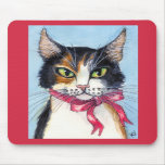 Calico Cat with Ribbon Collar mouse pad mousepads