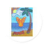 California Beach Angel Round Stickers