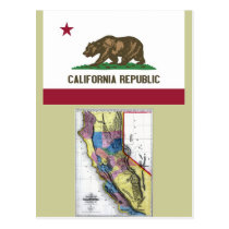 California Map and State Flag postcards