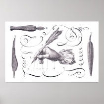 Calligraphy, Writing - Handsome 18th C. Engraving Print