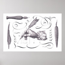 Calligraphy, Writing - Handsome 18th C. Engraving Print