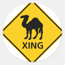 Camel Crossing Highway Sign Round Stickers