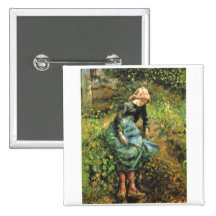 Camille Pissarro - Peasant Girl w. Stick 1881 Oil Buttons