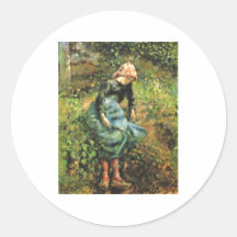 Camille Pissarro - Peasant Girl w. Stick 1881 Oil Round Stickers