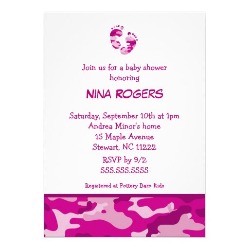 Camo Hot Pink Feet Baby Shower Invitation