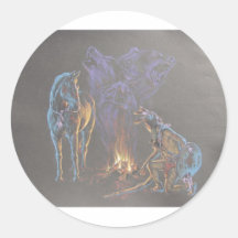 Camp Fire Native American Indian Warrior Round Sticker