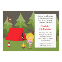 Camping Birthday Party Invitation for Girl