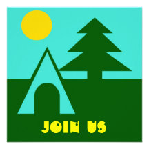 Camping Camp Tent Pine Sun Turq Party Invitations
