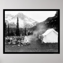 Camping in Indian Henry, Mount Rainier, WA 1922 Posters
