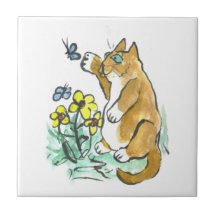 Can I Touch it? asks Fred the cat Ceramic Tile