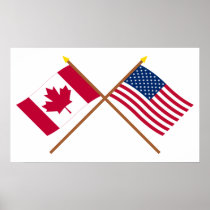 Canada and United States Crossed Flags Print
