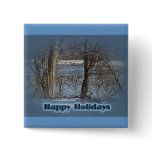 Canada Geese on Green Lane Reservoir Happy Holiday Buttons