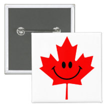 Canada Smiley - A smiley face on red maple Pinback Buttons